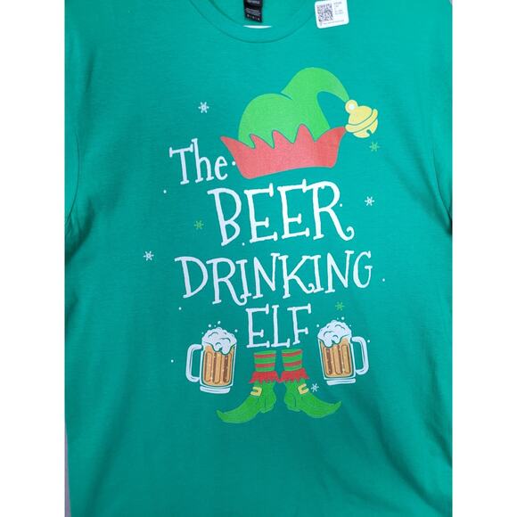 The Beer Drinker Elf Christmas T-Shirt Funny Tee Mens Size Medium - Picture 3 of 8